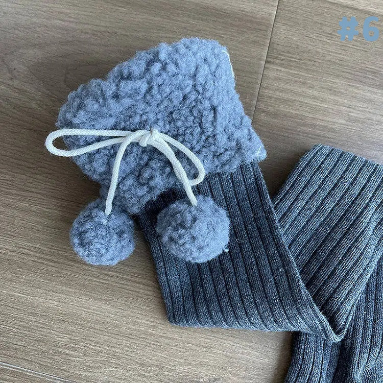 Stockings Cuff Pom-Pom Fluffy with Ribbed Details