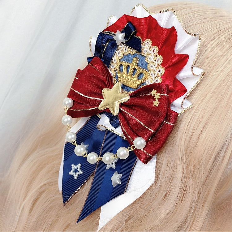 アイドルチャームヘアクリップロリータ装飾クラウンブルーレッド蝶結びディテールビーズスターデザイン