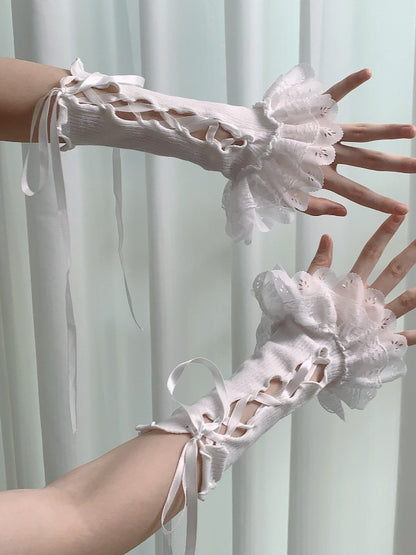 White/Black Wrist Double-layered Cuffs Lace-up