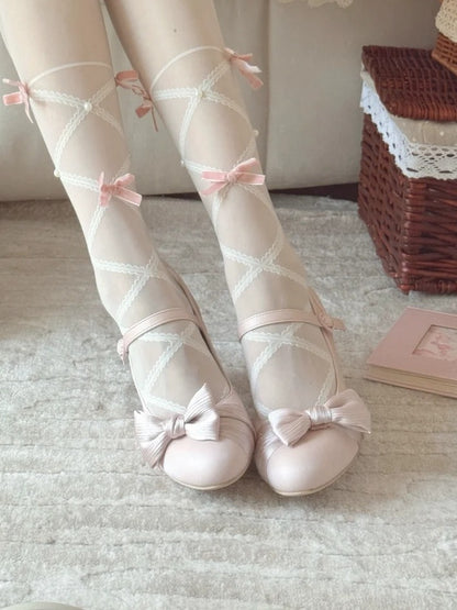 PU Pink Elegant Lolita Mary Janes - Mid-heel Design with Bow Accent & Heart Snap Closure