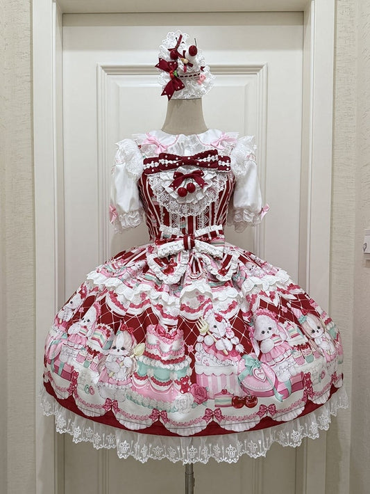 Red Bunny Lolita Pullover Kirsche Rock Druck und Kleid süß