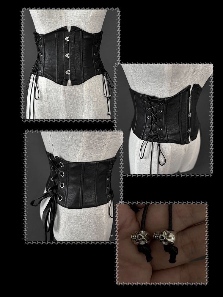 Belt Leather PU Boned Black Corset