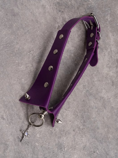 Gothic Choker Pendant Cross Purple Details Studs