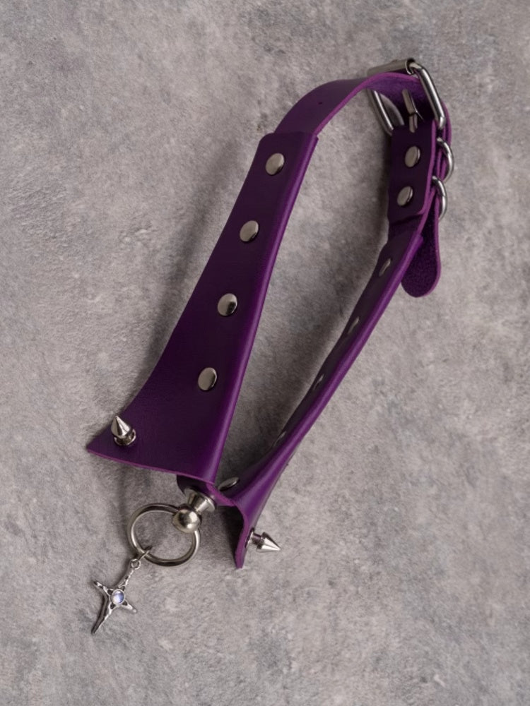 Choker Purple Pendant Cross Details Gothic Studs
