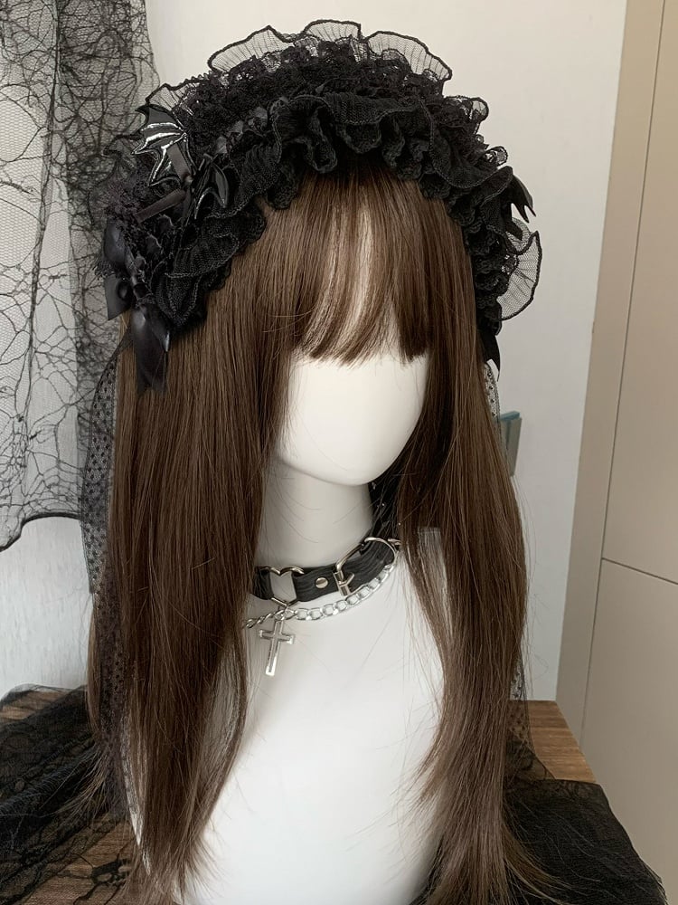 Decorated Bowknot Ruffled Details Black/White Hairband Wing
