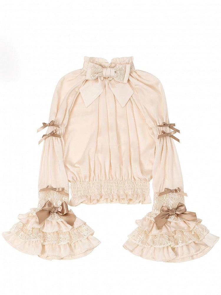 Sleeves Bell Details Rufflesand Lace Blousewith Lolita Apricot Bow