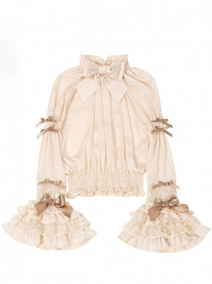 Sleeves Bell Details Rufflesand Lace Blousewith Lolita Apricot Bow