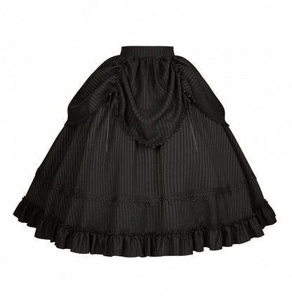 Striped Version Gothic Ruffle Drawstring Long Black Design Skirt with Lolita