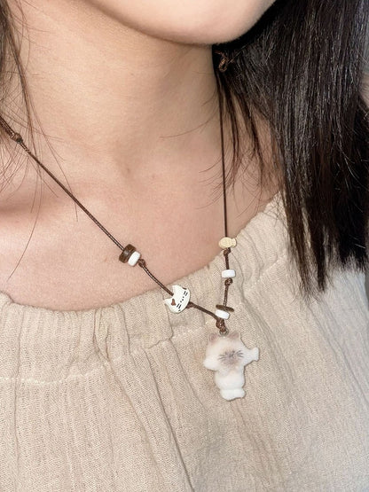 Collier Perles Pendentif Chat - Kiwi Store