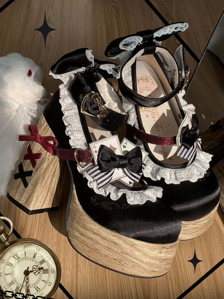 Alice in Wonderland Vibes Black and Red Sweet Lolita Platforms Mary Janes