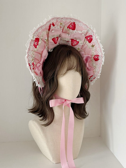 Print Lolita Pink Strawberry Bonnet