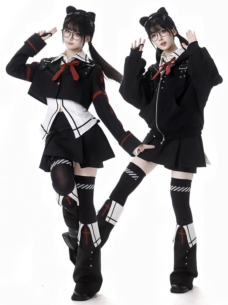 Studs Decorated Warmers Black Cross Leg