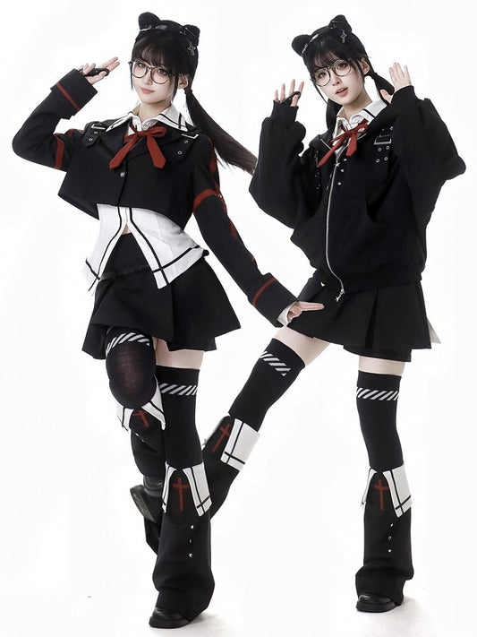 Studs Decorated Warmers Black Cross Leg