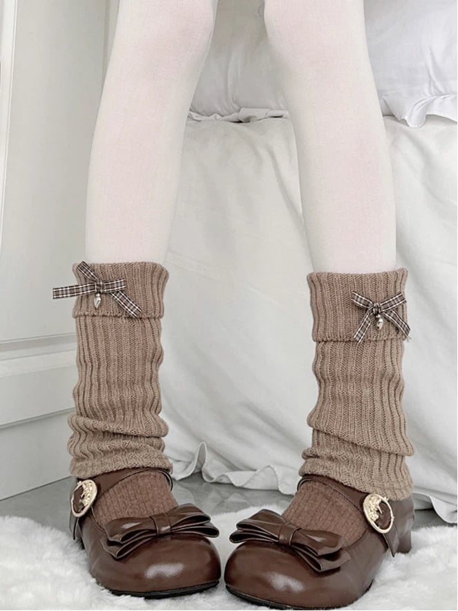 Brown Leg Bow Ribbed Style) (Cute Accents Sweet Heart Plaid Charm Warmers with