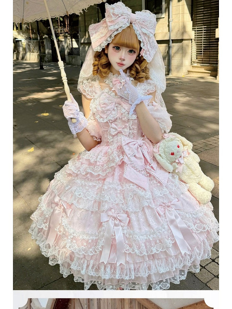 Bow Dress Lace JSK Sweet Accents and Pink Lolita with Princess