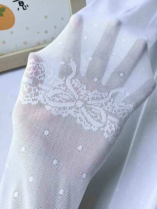 Semi-sheer Options Polka-dot 5 Bowknot Pattern Lolita Tights Black/White