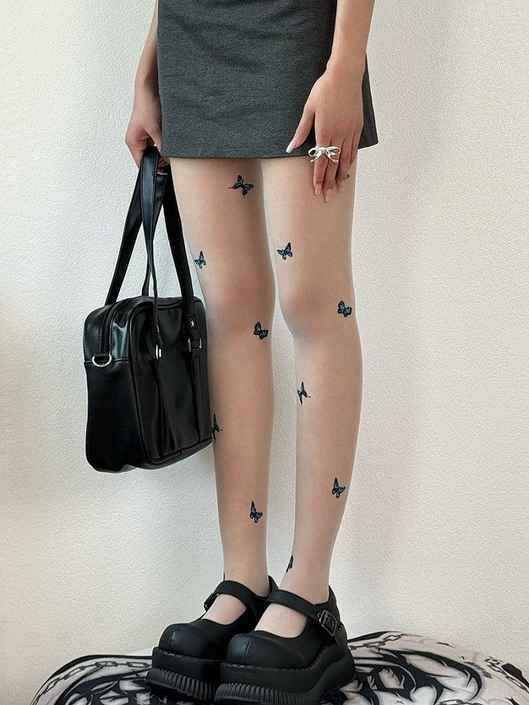 Nude/White/Black Tights Butterfly Details