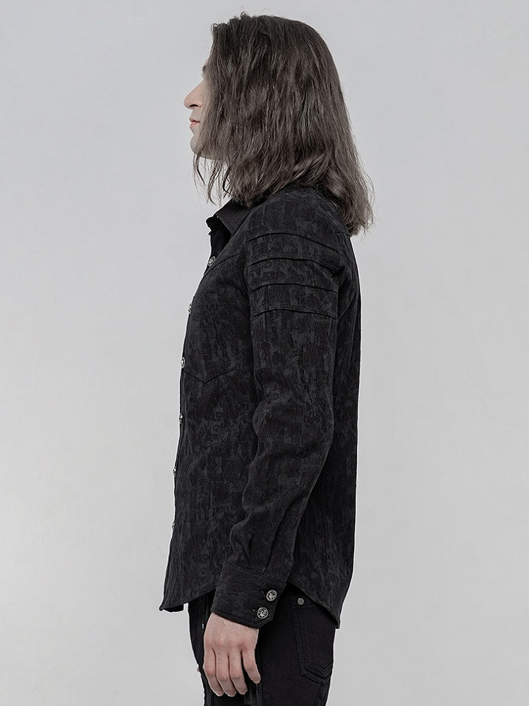 Chemise noire homme à manches longues élastique et jacquard style punk