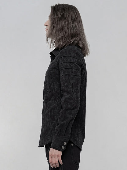 Chemise noire homme à manches longues élastique et jacquard style punk