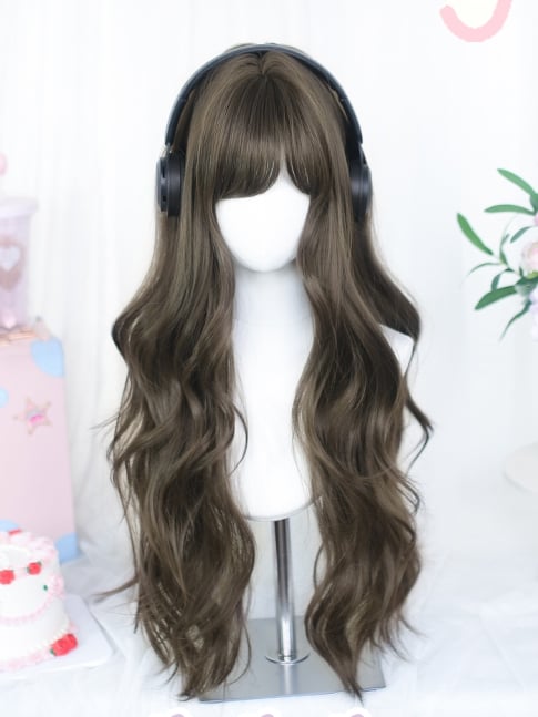 Perücken Hell-/Dunkelbraun mit 65–70 cm gewelltem langen Pony