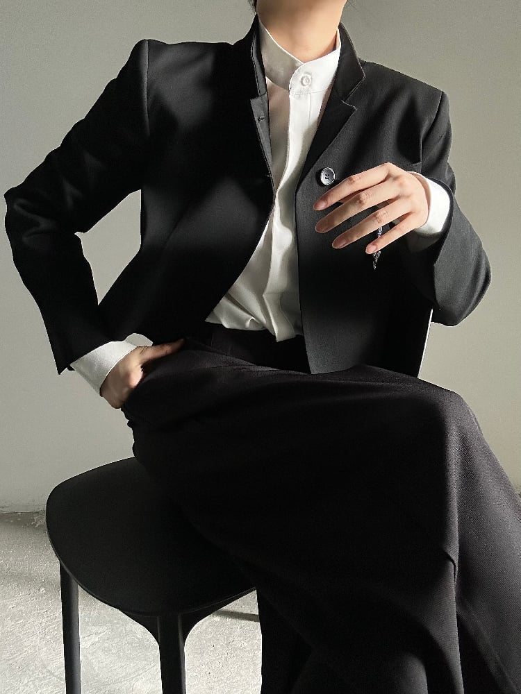 Buttons Ouji with Blazer Lolita Notched Black Crop Collar Single-Breasted