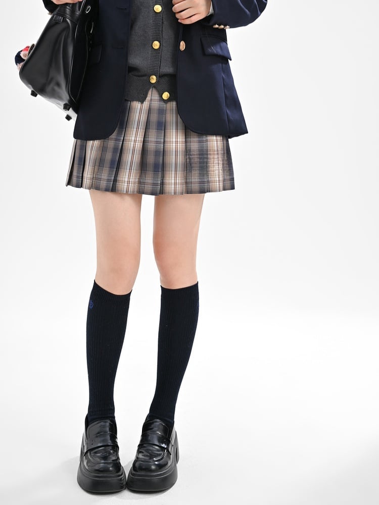 Dusty Purple Plaid Preppy Style 42CM/45CM/48CM/56CM JK Uniform Pleated Skirt