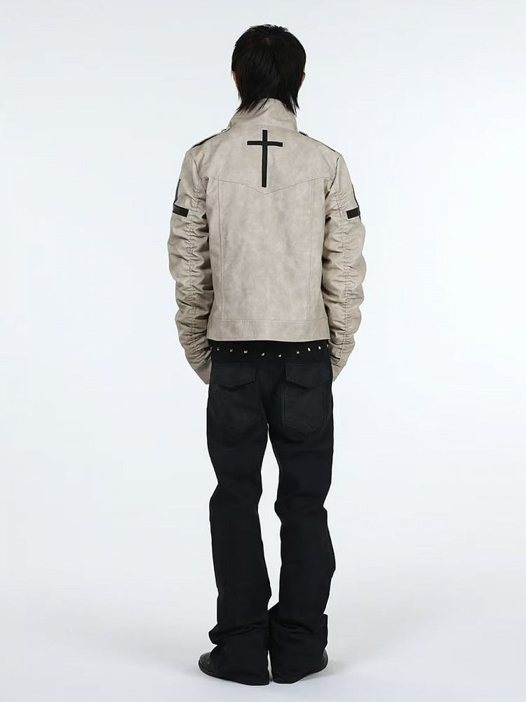 Unisex Punk Distressed Black Stacked Denim with Snake Leather Pockets & Studs - DETW OnLine
