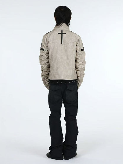 Unisex Punk Distressed Black Stacked Denim with Snake Leather Pockets & Studs - DETW OnLine