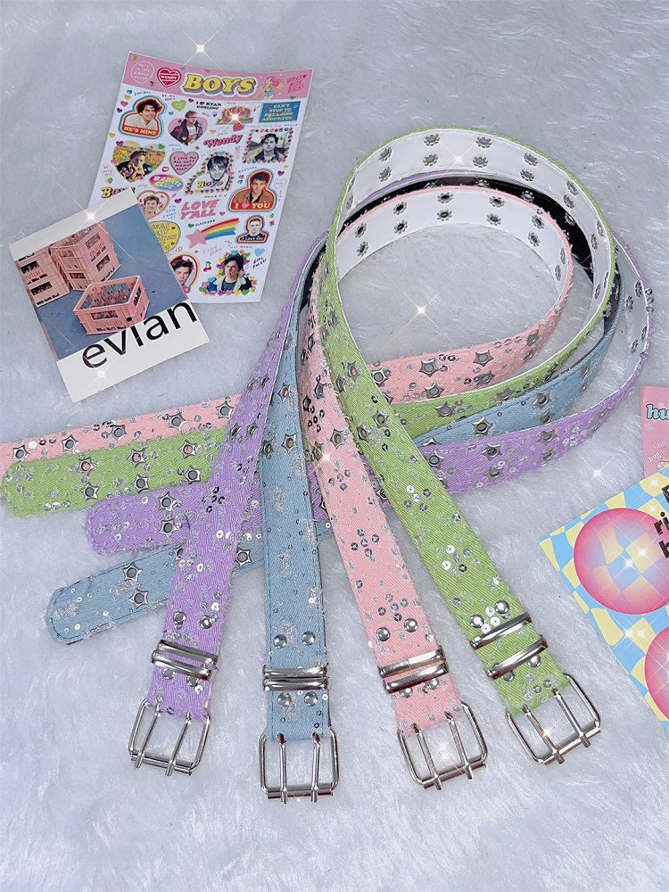 with – Buckles Twin Colors Waist Belt Glitter Punk Stud 7