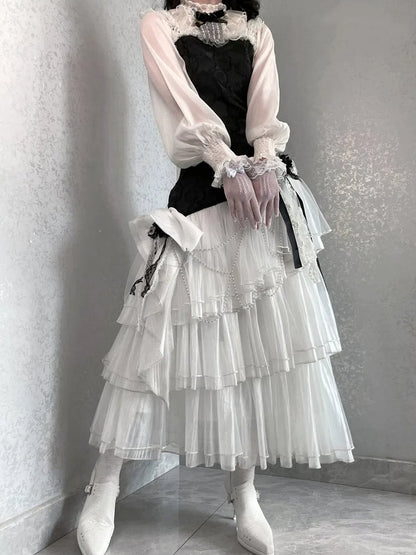 ロングフリルスリーブブラウスカラー