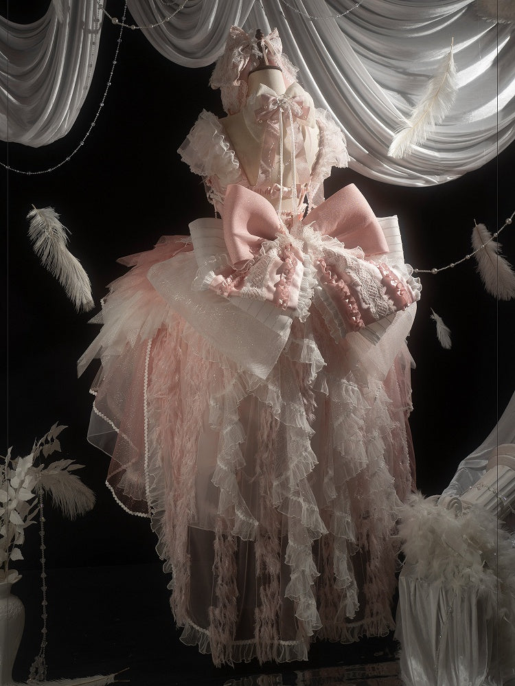 Pink Swan Feather Accented Lolita JSK Dress Set - Felinae Cookie