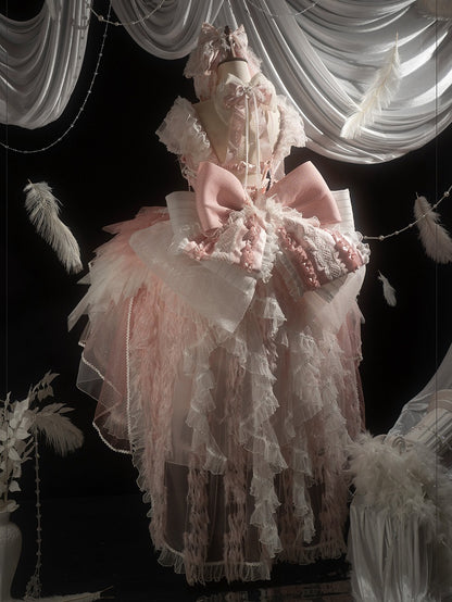 Pink Swan Feather Accented Lolita JSK Dress Set - Felinae Cookie
