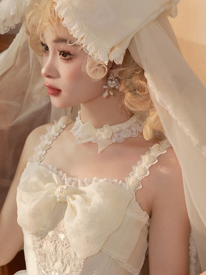 Perlen Spitzen Choker Creme