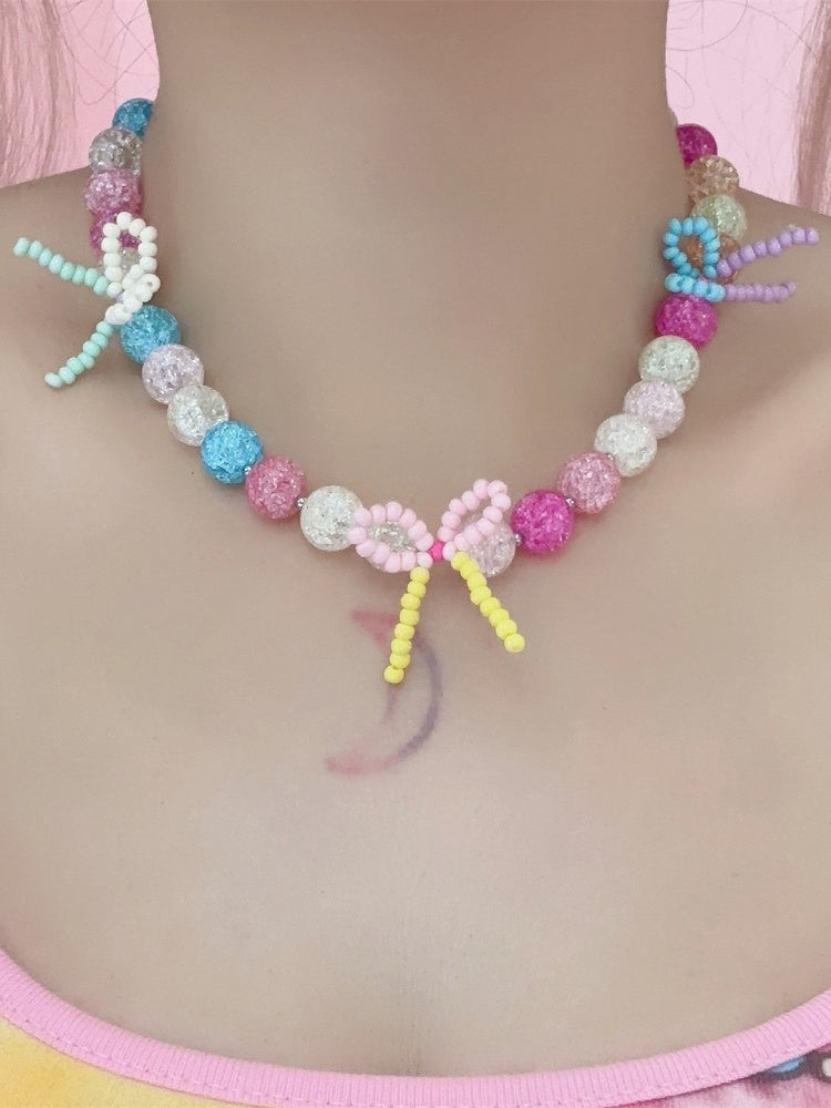 With Bowknot Details Colorful Necklace Y2K Beaded