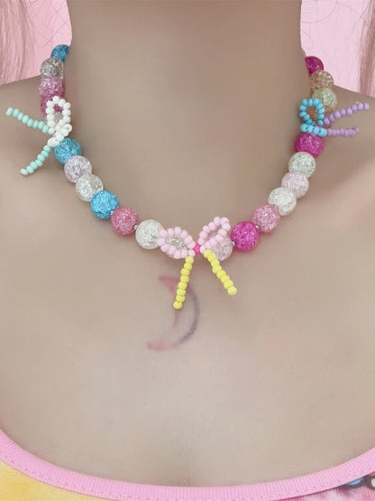 With Bowknot Details Colorful Necklace Y2K Beaded