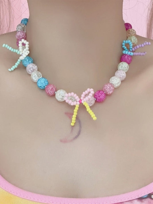 With Bowknot Details Colorful Necklace Y2K Beaded
