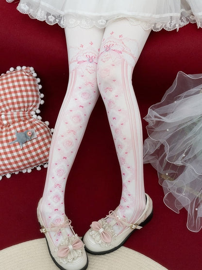 プリントタイツ 花柄＆レッド/ピンク/ブルー/ブラック/イエロー 蝶結び