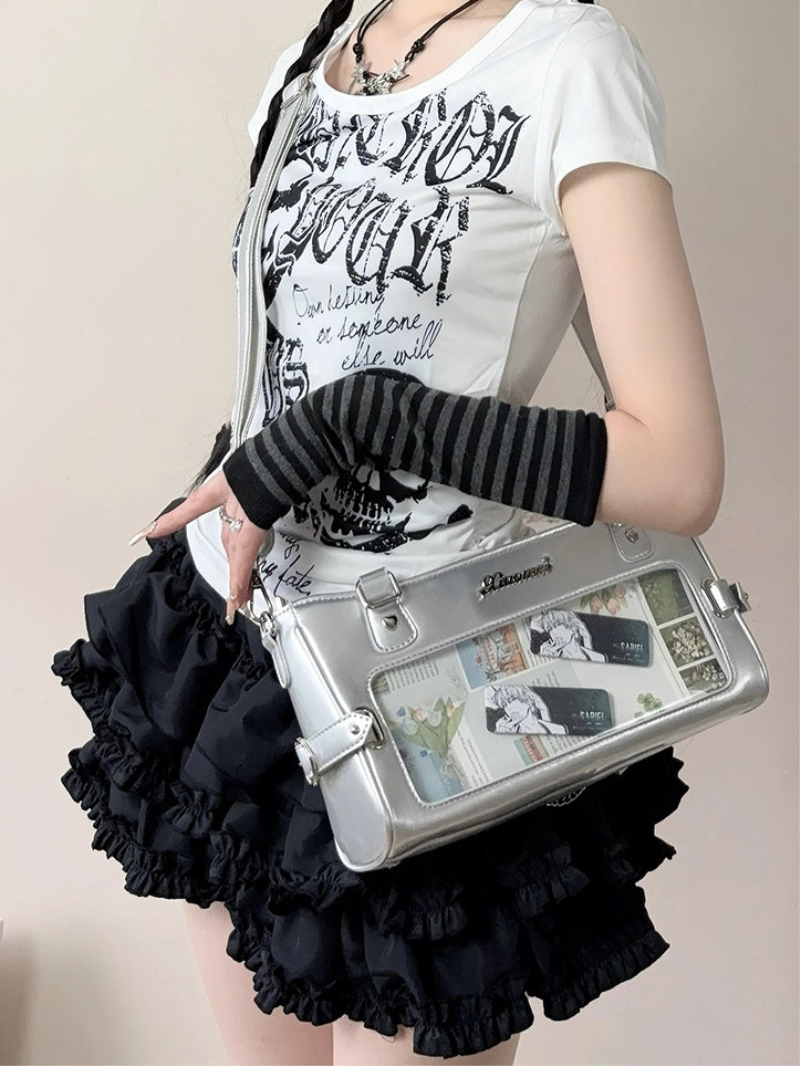 Silver Versatile Leather Ita PU Bag Transparent-Window