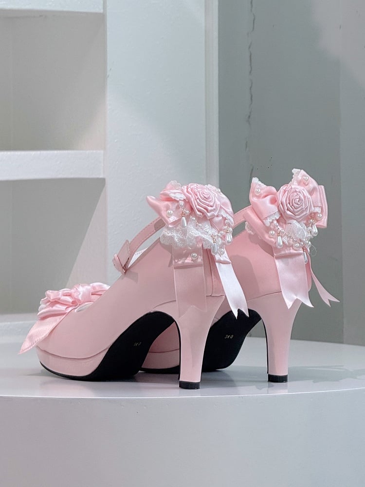 Pink Heart-shaped Details for High Heels Decorative Snap - Elegant Lolita Satin Bow
