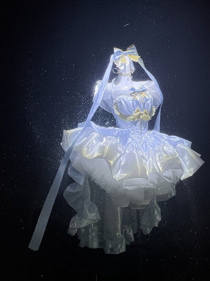 Bodice Neckline Princess Balletcore White Lolita Corset Blue Dress and Hime Off-the-shoulder