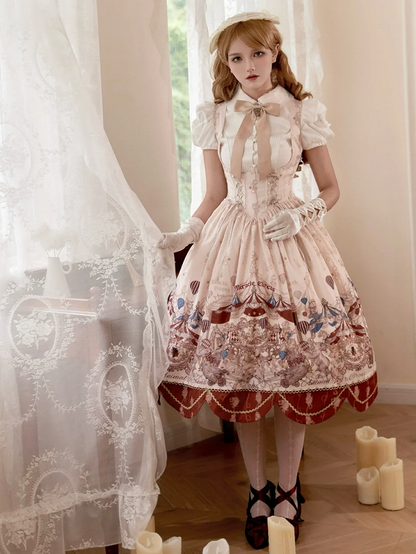 アンダーバスト、ボーンウエスト、サーカスアニマルプリント、ロリータジャンパースカート、ロングバージョン