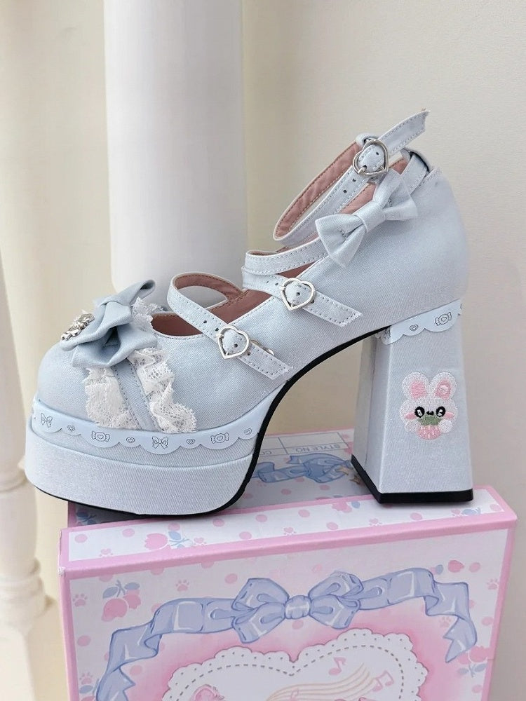 Block in Decor Platform with Sweet Satin Heels Bow Blue High