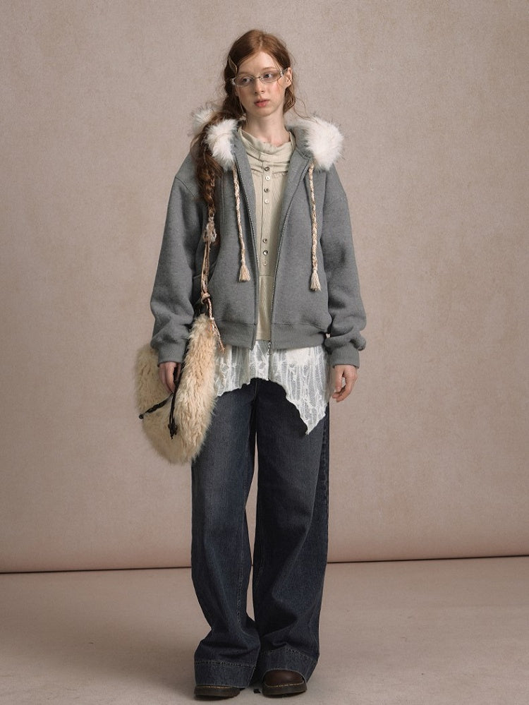 with Apricot Ruffled Design Hem Top Patchwork Knit