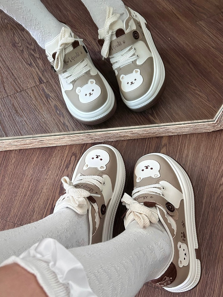 Lolita - Bear with Velcro Detachable Platform Sweet Theme Sneakers Paw Prints Brown