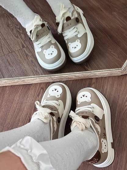 Lolita - Bear with Velcro Detachable Platform Sweet Theme Sneakers Paw Prints Brown