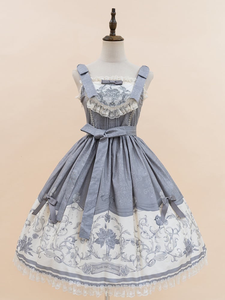 Jumper Titmouse Lolita and Print Gray Floral Skirt