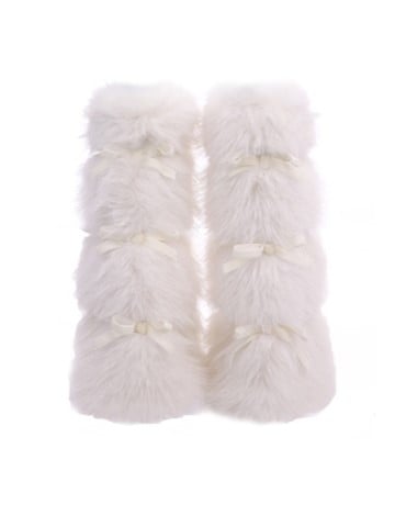 With Details Bow Elegant Fur White Faux Leg Warmers