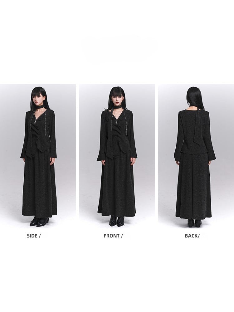 with Skirt Black Ankle-Length Gothic Elastic Waist