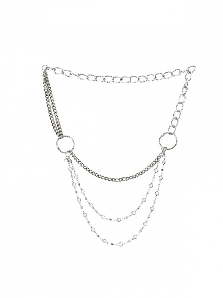 Punk Silver Necklace with Bead Decoration - Virtual Orbit