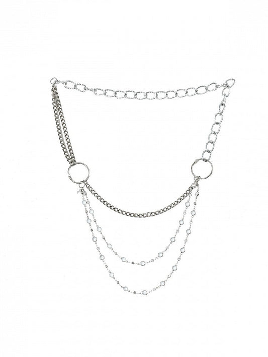 Punk Silver Necklace with Bead Decoration - Virtual Orbit